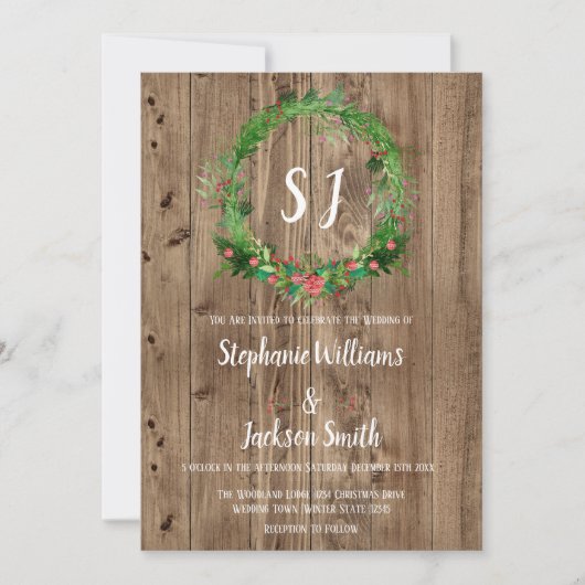 Budget Monogrammen Houten Schuur Winter Bruiloft Kaart (Voorkant)