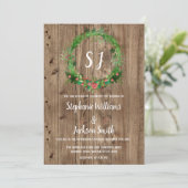 Budget Monogrammen Houten Schuur Winter Bruiloft Kaart (Staand voorkant)
