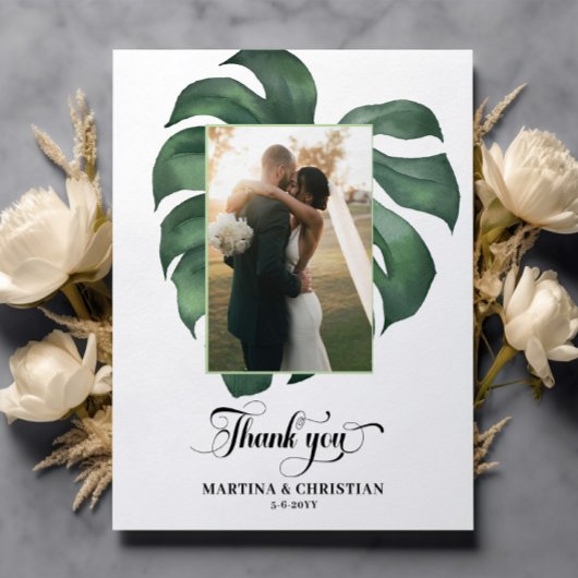 Budget Monstera Mariage plat Carte de remerciement