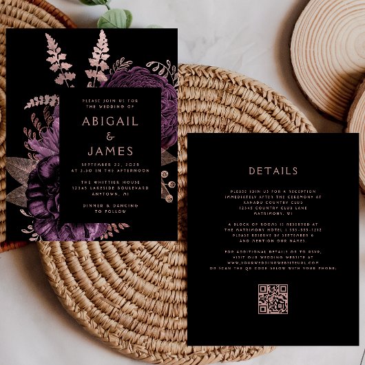 Budget Moody Bloemendecor Paars QR Code Bruiloft