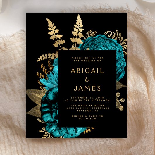 Budget Moody Dark Floral Turquoise Gold Wedding