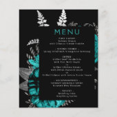 Budget Moody Floral Turquoise Silver Menu Mariage (Devant)