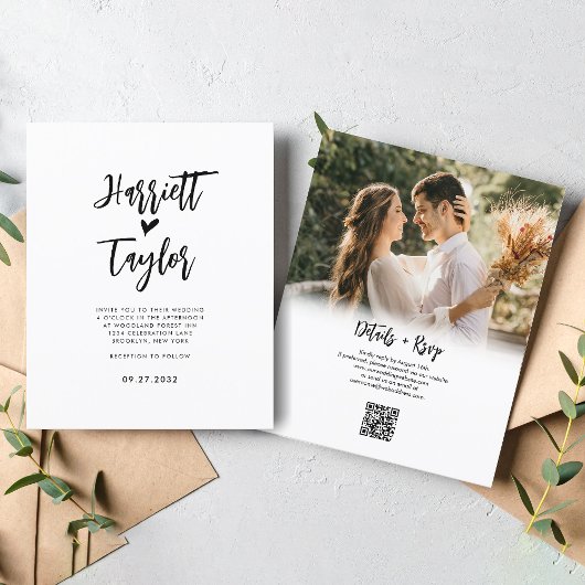 BUDGET Mooie Hart Script Foto QR Code Bruiloft