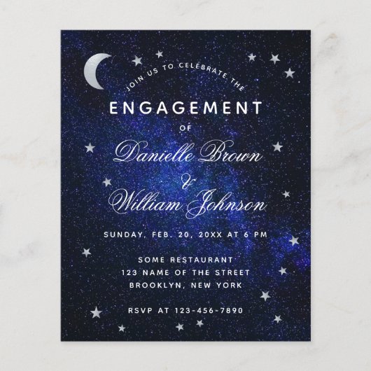 Budget Moon Stars Celestial Verloving Invitation (Voorkant)