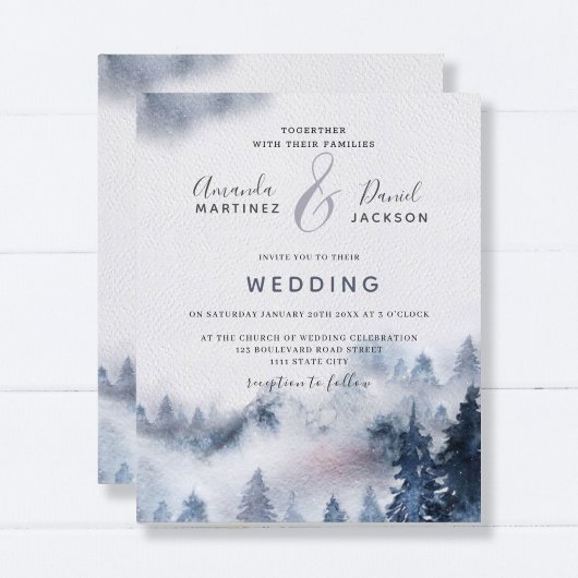 Budget Mountain Rustic paarse Wedding Invitation