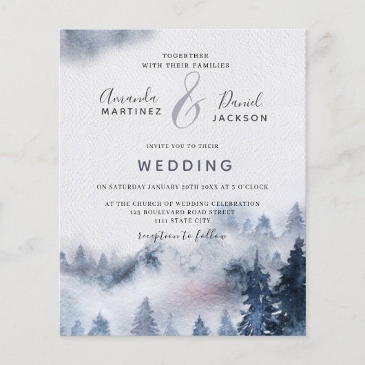 Budget Mountain Rustic paarse Wedding Invitation (Voorkant)
