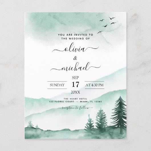 Budget Mountain Rustic Waterverf Greenery Wedding (Voorkant)