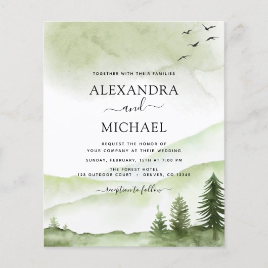 Budget Mountain Rustic Waterverf Greenery Wedding Flyer (Voorkant)