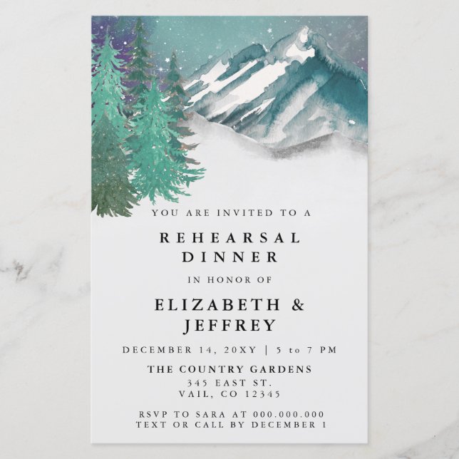Budget Mountains Pine Rehearsal Dinner Invitation (Voorkant)