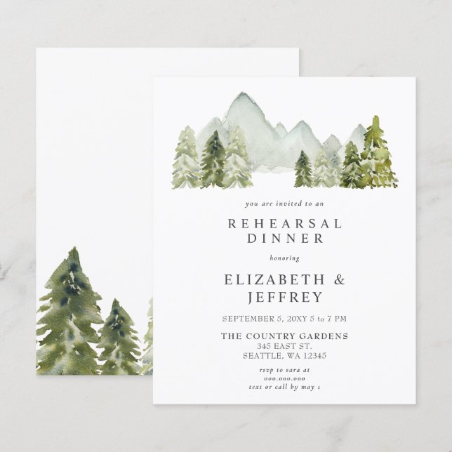 Budget Mountains Pine Rehearsal Dinner Invitation (Voorkant / Achterkant)
