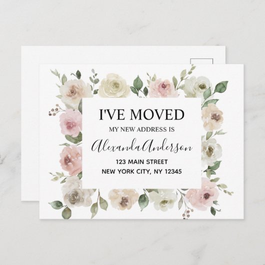 Budget Moving Aankondiging Dusty Pink Floral PostC Briefkaart (Voorkant / Achterkant)