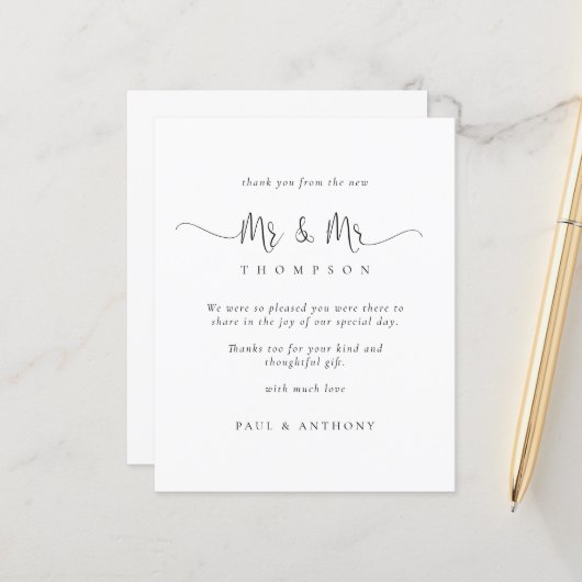 Budget Mr. en Mr. Script Gay Wedding Bedankt (Voorkant / Achterkant in situ)