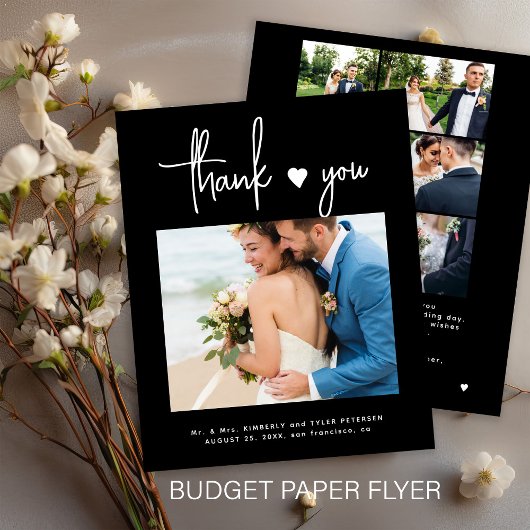 Budget multi foto moderne zwarte bruiloft dank u flyer