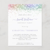 Budget Multicolor Glitter Sweet 16 Uitnodiging (Voorkant)