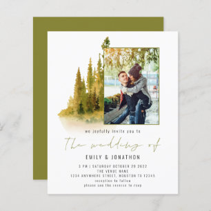 Budget najaar Forest Foto QR Olive Wedding Invite
