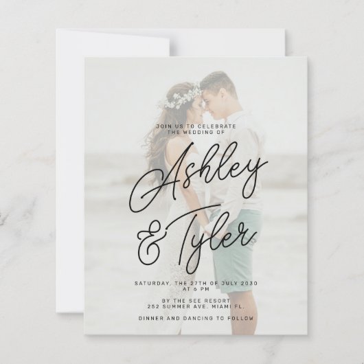 Budget names script overlay photo wedding invite (Voorkant)