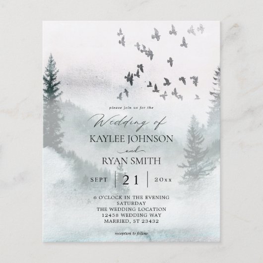 Budget Natuur, Forest & Birds Wedding Flyer (Voorkant)