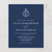 Budget Nautical Anchor Navy Blue Wedding Invite Flyer (Voorkant)