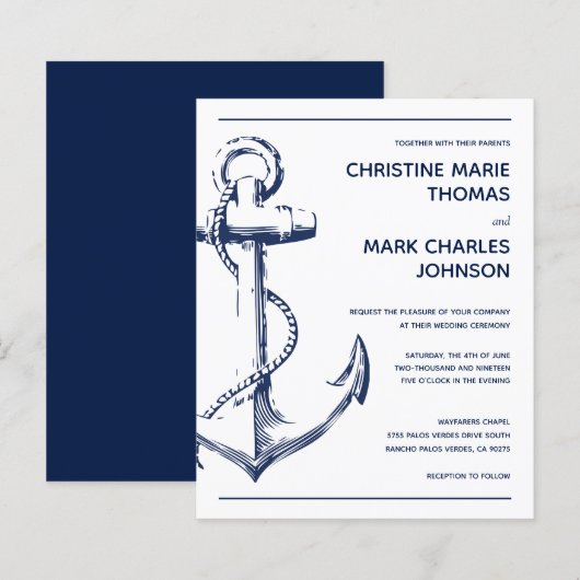 Budget Nautical Anchor Wedding Invite (Voorkant / Achterkant)
