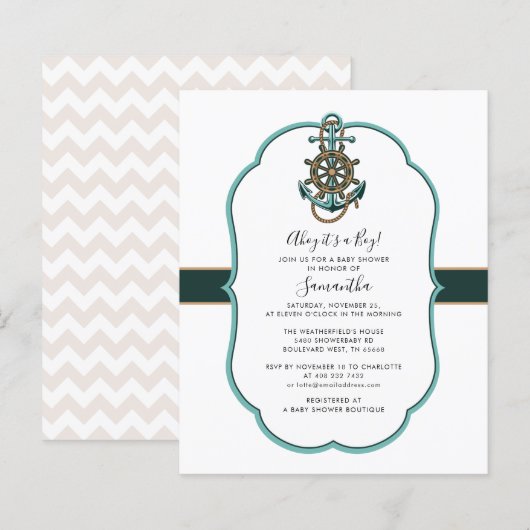 Budget Nautical Boy Baby shower Invitation (Voorkant / Achterkant)