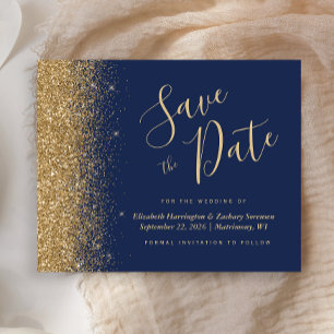 Budget Navy Blau Goud Glitter Bewaar de Datum