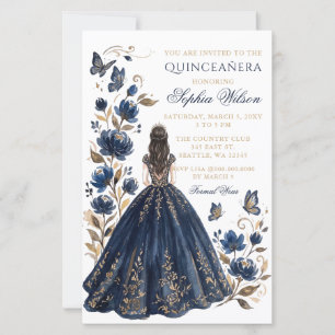 Budget Navy Bloemen Princess Vlinder Quinceañera