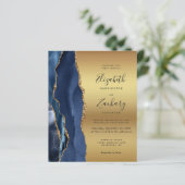Budget Navy Blue Agate Gold Glam Wedding Uitnodigi (Staand voorkant)