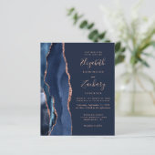 Budget Navy Blue Agate Roos Gold Wedding Invite (Staand voorkant)