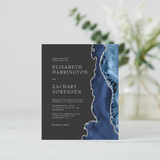 Budget Navy Blue Agate Silver Wedding (Staand voorkant)