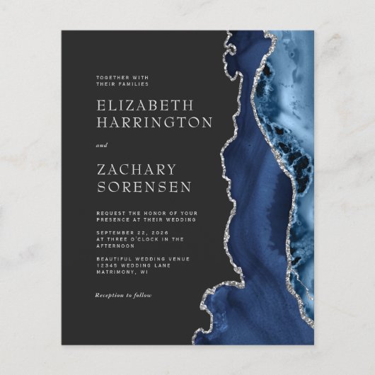 Budget Navy Blue Agate Silver Wedding (Voorkant)