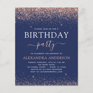Budget Navy Blue Birthday Roos Gold Pink Glitter F Flyer