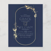 Budget Navy Blue Botanical Gold Lijst Wedding (Voorkant)