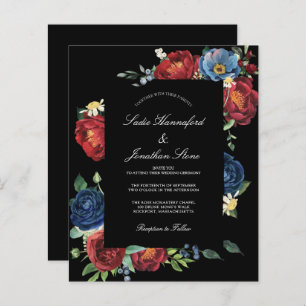 Budget Navy Blue Burgundy Red Wedding Invitation