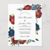 Budget Navy Blue Burgundy Red Wedding Invitation (Voorkant)