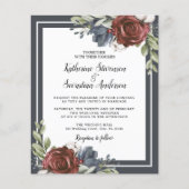 Budget Navy Blue Dark Moody Floral Wedding Flyer (Voorkant)