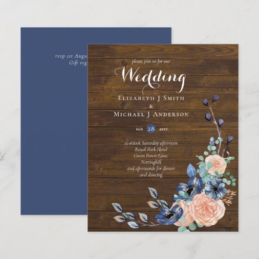 Budget Navy Blue en Coral Wedding Woodland (Voorkant / Achterkant)