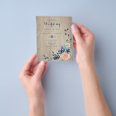 Budget Navy Blue en Coral Wedding Woodland Flyer (Hand)