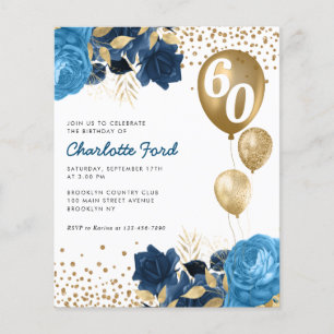 Budget Navy Blue Floral Gold ballonvaarding Birthd