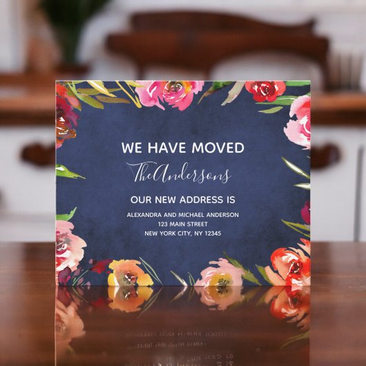 Budget Navy Blue Floral Moving Announge