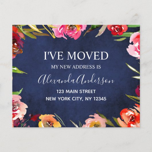 Budget Navy Blue Floral Moving Announge Flyer (Voorkant)