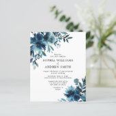 Budget Navy Blue Flowers Indigo Wedding Uitnodigin (Staand voorkant)