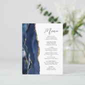 Budget Navy Blue Gold Agate Script Wedding Menu (Staand voorkant)