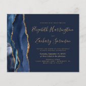 Budget Navy Blue Gold Agate Wedding Invitation (Voorkant)