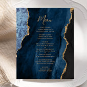 Budget Navy Blue Gold Agate Wedding Menu