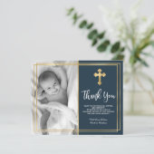 Budget Navy Blue Gold Baptisme Hartelijk dank (Staand voorkant)