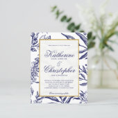 BUDGET Navy Blue Gold Botanical Photo Wedding (Staand voorkant)
