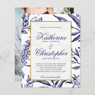BUDGET Navy Blue Gold Botanical Photo Wedding