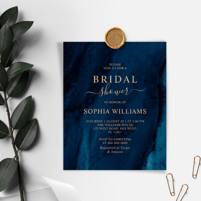 Budget Navy Blue & Gold Bridal Shower Invitation (Creator heeft geüpload)
