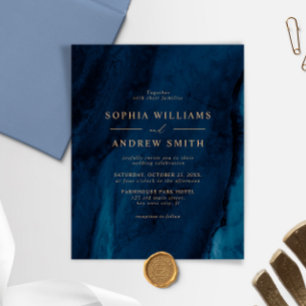 BUDGET Navy Blue & Gold Minimal Weduwen-uitnodigin