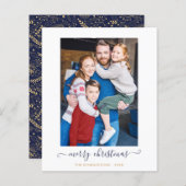 BUDGET Navy Blue Gold Script Merry Kerstmis (Voorkant / Achterkant)